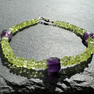 Bracelet Chrysolite and amethyst natural